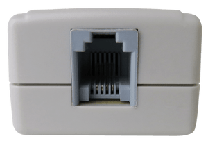 Front view of the ADSL filter, showing the phone output sockets.