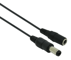 Side angled view of the DC power plug adaptor cable, showing the 2.5mm female socket and the 2.1mm male plug.
