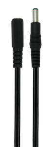 A top-down view of the compact 130mm DC crossover and size adaptor cable.