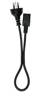 A coiled top-down view of the long 10m black IEC-C13 computer power cable.

