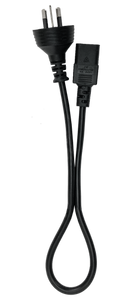 A coiled top-down view of the maximum-length 20m black IEC-C13 computer power cable.