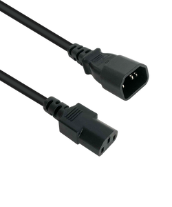 Side angled view of the compact 0.5-metre black power jumper cord, showing the IEC-C13 and IEC-C14 connectors.