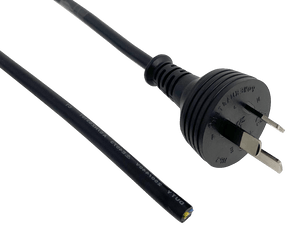Side angled view of the 1.8-metre power cord, showing the blunt cut wire end and the Australian 3-pin earthed plug.
