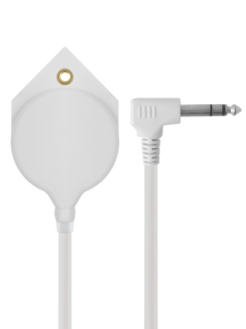 Top view of the white nursecall pressure pad laid flat, with its connected cable and 6.3mm stereo phono plug displayed.