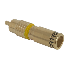 Side view of the back end of the RCA compression connector, showing the yellow band.