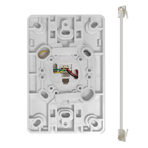 Rear view of the white wall phone mounting bracket.