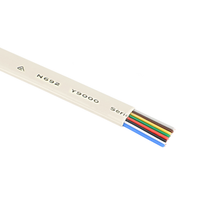 A close-up cross-section of the ivory 8-core flat multi-purpose cable, showing the eight internal stranded conductors.