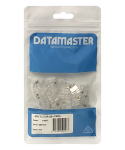 The 100-pack of RJ12 modular plugs in its branded Datamaster hang-sell packaging.