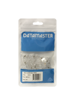 One hundred RJ12 6P6C round stranded modular plugs in a clear plastic bag.