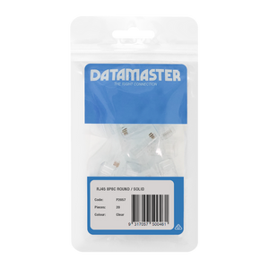 The 20-pack of RJ45 modular plugs in its branded Datamaster hang-sell packaging.