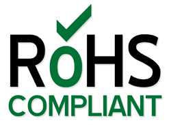 ROHS Compliant certification logo, indicating adherence to safety standards.
