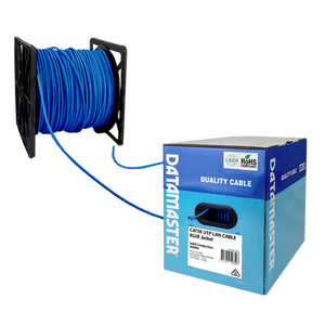 The Datamaster® Reel-in-Box, showing the 305m Cat5e Solid UTP cable dispensing from the packaging.