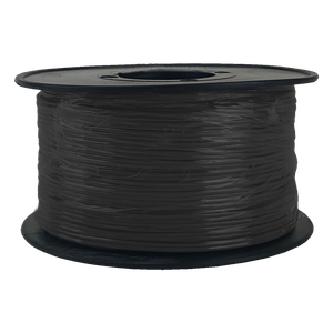 A front view of the 100-metre polypropylene reel of black Datamaster Figure-8 speaker cable.