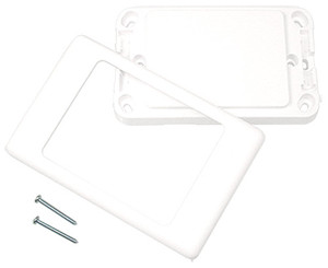 A top-down view of the 2-piece blank Australian wall plate, showing the front cover, the back plate, and the mounting screws.
