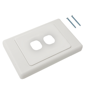 A side profile view of the 2-port wall plate.
