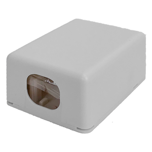 A side profile of the single-port surface mount box, showing the IDC jack cutout.