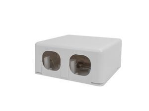A side view of the duplex surface mount box, showing the two visible IDC jack sockets.