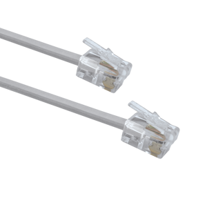 A close-up of the RJ11 connector ends.