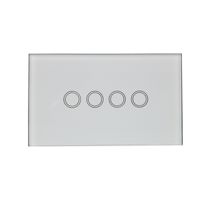 A direct front-on view of the 4-gang touch light switch, showing the four circular touch points.