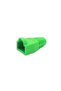 A detailed side profile of a green 6mm snagless RJ45 cable boot, showing its robust design.