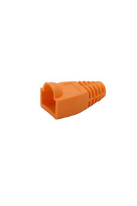 A detailed side profile of an orange 6mm snagless RJ45 cable boot, showing its robust design.