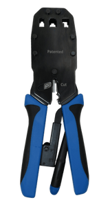 An underside view of the ratchet crimp tool, showing the die-cast head.