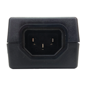 Close-up of the standard 3-pin IEC C14 inlet on the in-line power supply.