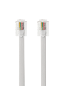 A top-down view of the ivory RJ12 telephone cord.