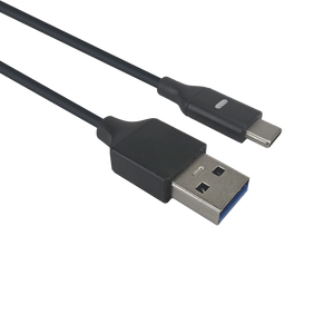 Side angle view of the black USB-A and USB-C connectors on the 1m LED cable.