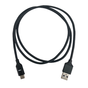 Overhead view of the 1m USB-A to USB-C LED cable coiled neatly.