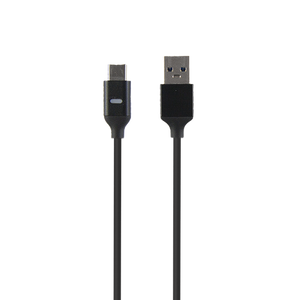A top-down view of the 2-metre cable, showing the standard USB-A and the LED-indicator USB-C connectors.