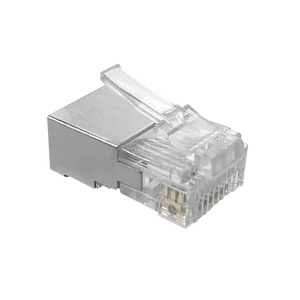 A top-down view of the half-shielded RJ45 modular plug, showing the locking tab mechanism.
