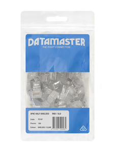 The shielded RJ45 modular plugs in their branded Datamaster hang-sell packaging.