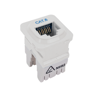 An upright side view of the white Cat6 data jack showing its height.