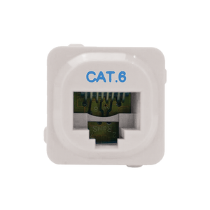 A top-down view of the Cat6 data jack showing the RJ45 socket.