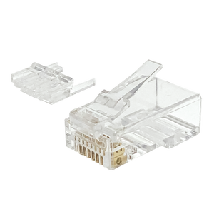A profile view of the Cat6 plug, clearly showing the two separate components: the main body and the load bar.