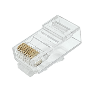A close-up underside view of the Cat6 RJ45 modular plug, showing gold-plated contacts.