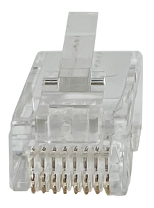 A close-up front view of the Quick-Term RJ45 plug, showing the wire channels.