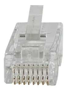 A close-up front view of the Quick Term RJ45 plug, showing the wire channels.