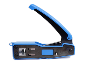 A front view of the Quick Term crimp tool in its open, ready-to-use position.