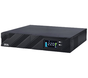 Front view of the Smart King Pro RT 3000VA Line Interactive UPS, showing its LCD screen and ventilation slots in a horizontal rackmount orientation.