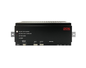 The compact DRU-850 DIN Rail Industrial UPS with visible cooling vents and LED indicators for power, fault, and battery status.