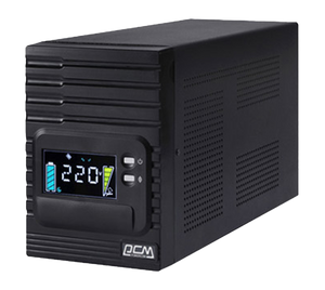 Front view of the black Smart King Pro 3000VA Line Interactive UPS, showing the clear LCD status display and power button.