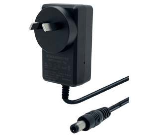 Side front view of transformer showing Australian pins and output plug