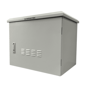 Side profile of the 12RU 633mm deep outdoor IP55 cabinet.