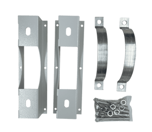 Supplied installation hardware including pole and wall mounts for the 12RU cabinet.