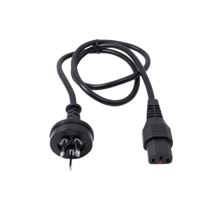 Front view of the locking IEC C13 connector and Australian mains plug