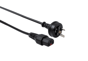 Side angle view of the secure locking C13 connector for vibration-proof power