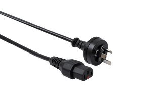 Side angle view of the secure locking C13 connector for vibration-proof power