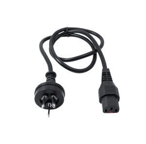 Front view of the locking IEC C13 connector and Australian mains plug